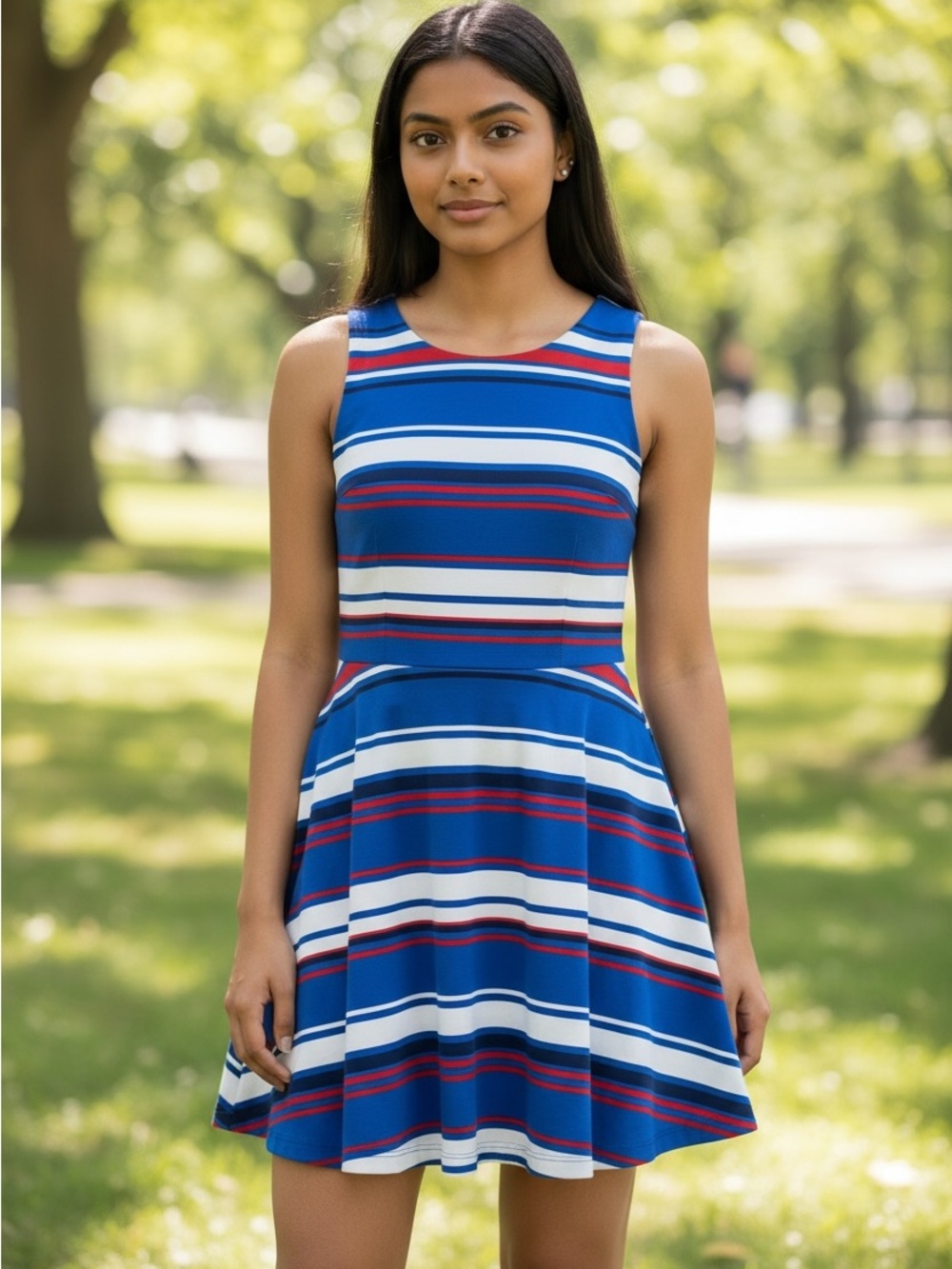 Tommy Hilfiger  womens preppy Blue Striped Fit & Flare Dress size 10